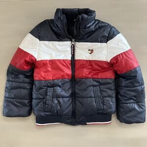 Unisex Kids Tommy Hilfiger Puffer Coat Winter Jacket Heart Logo 7 Blue Red White